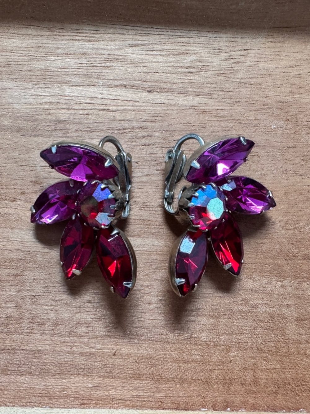 Vintage Magenta & Red Clip-On Earrings